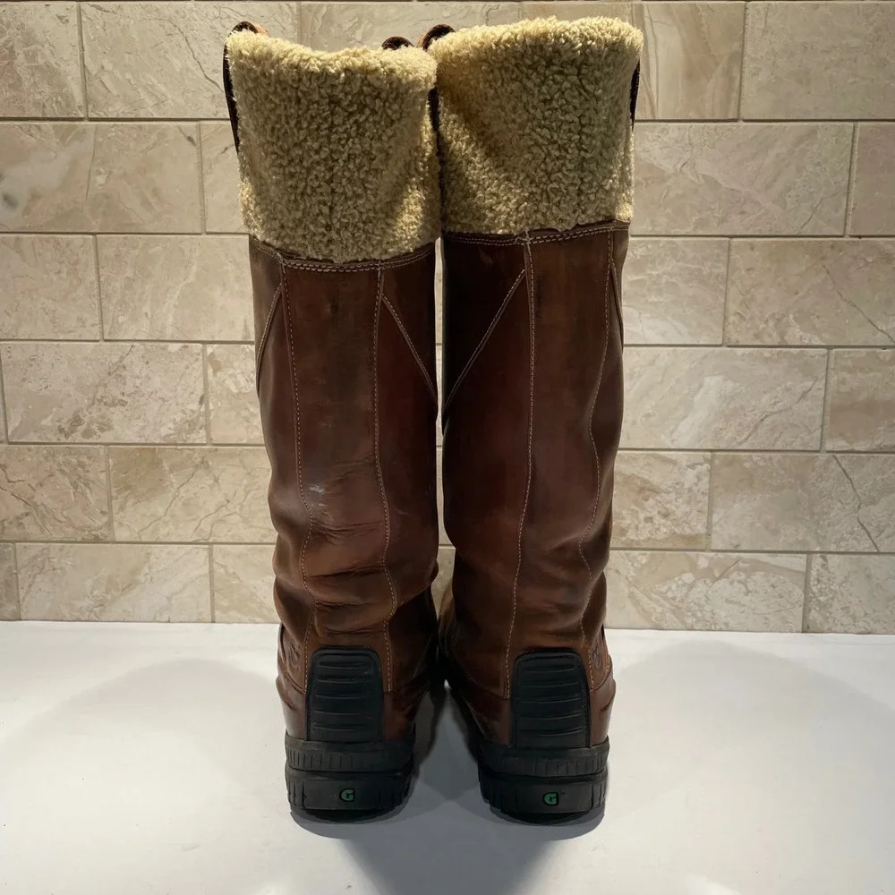 Timberland Brown Leather Faux Shearling Tall Winter Boots Womens 7M